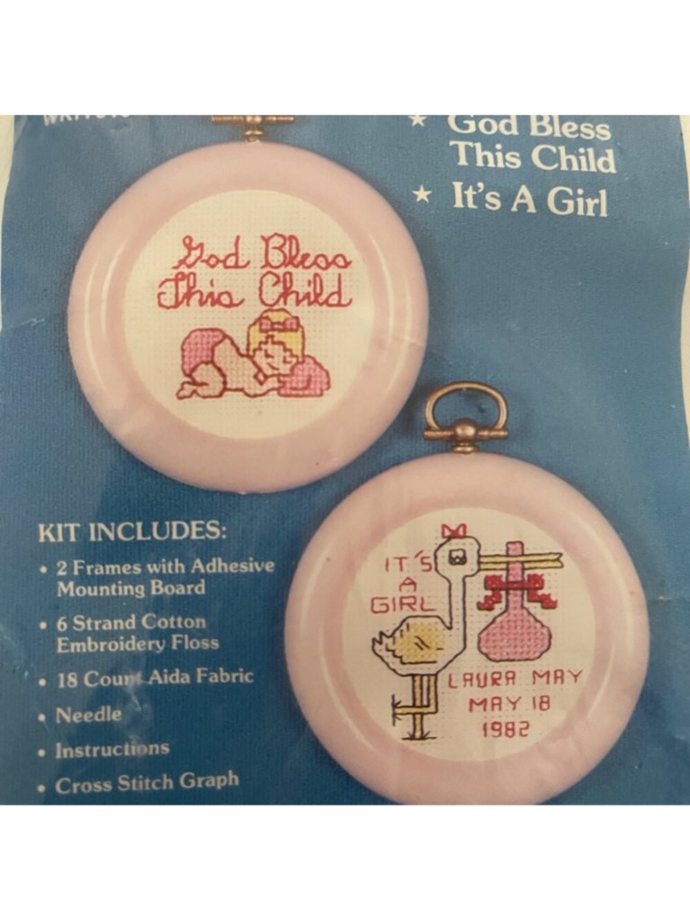 Counted Cross Stitch Kit Birth Announcement Baby Girl God Bless This Child